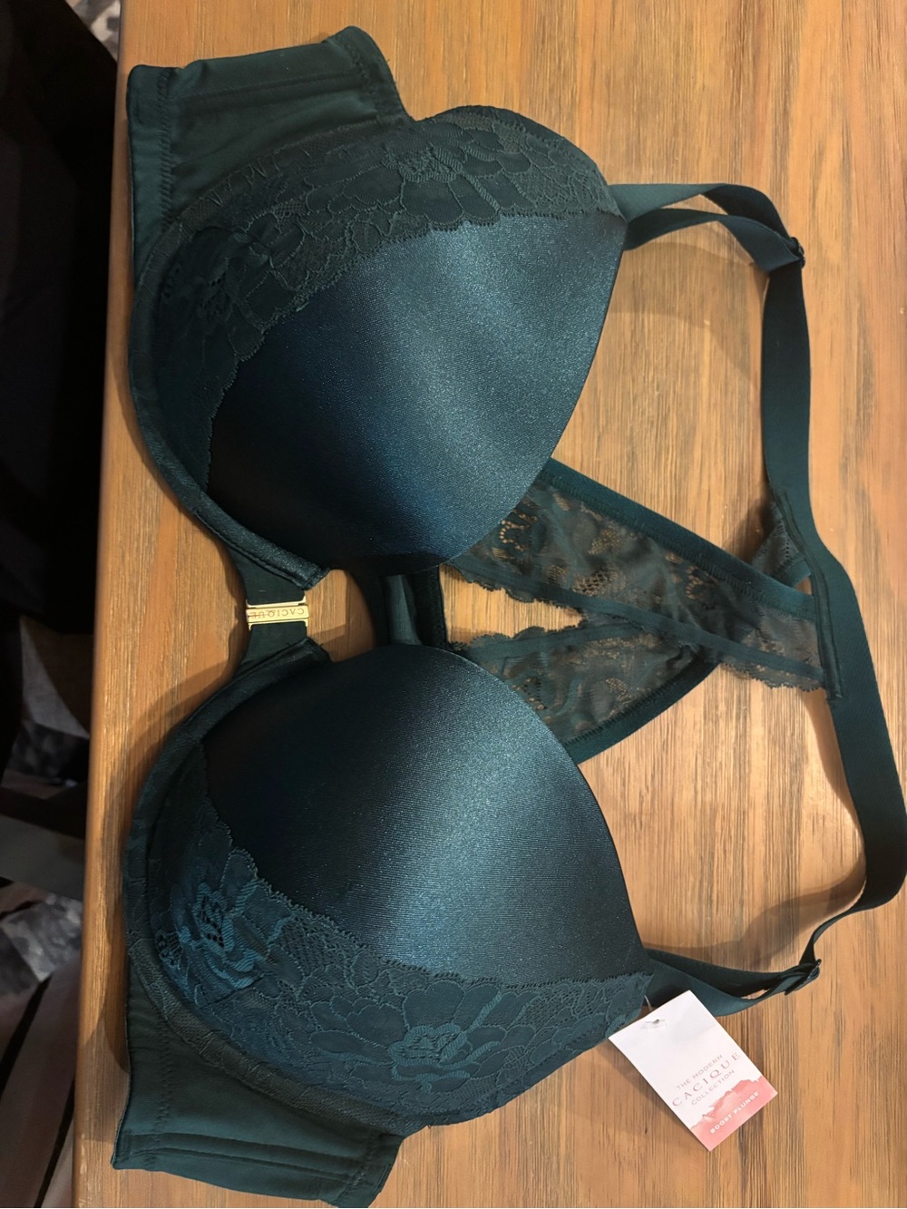 NWT Cacique Lane Bryant 46C Boost Plunge Bra Emerald Green Front Close Lace Race - Picture 10 of 12